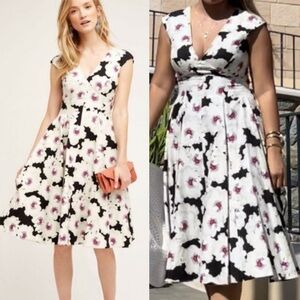 Anthropologie Peter Som Paimpont Dress Floral Cotton Silk Pleated Midi NEW 6